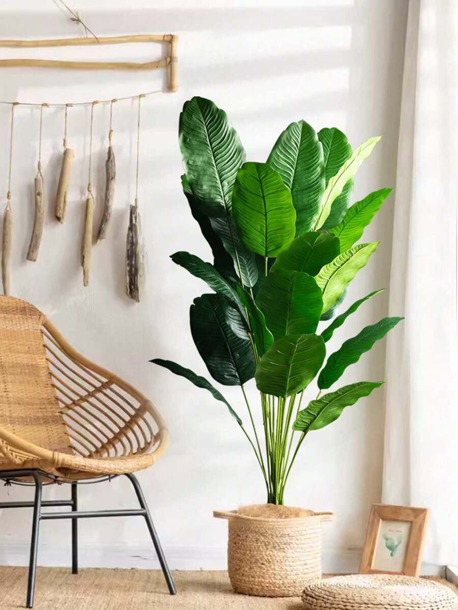 85-115cm Tropical Artificial Plants Large Fake Banana Tree Plastic Bird Of Paradise Plant Branch Big Size Palm Tree Leaves For Home Garden Indoor Office Decor Without Pot 1pc